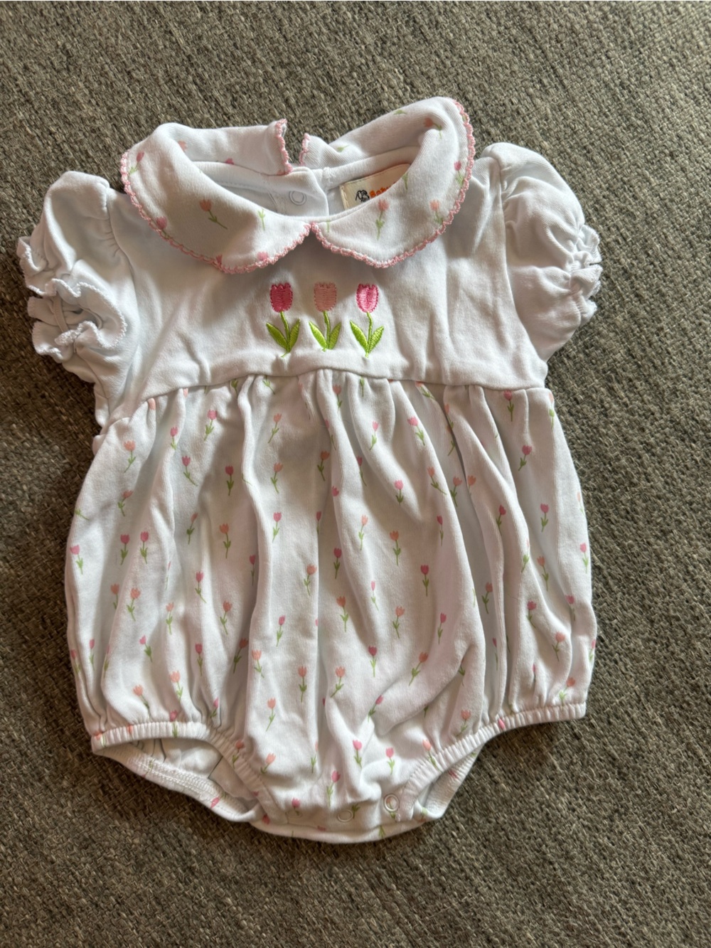 Baby Luigi Pink Tulip Embroidered Bubble Romper 6M - never worn